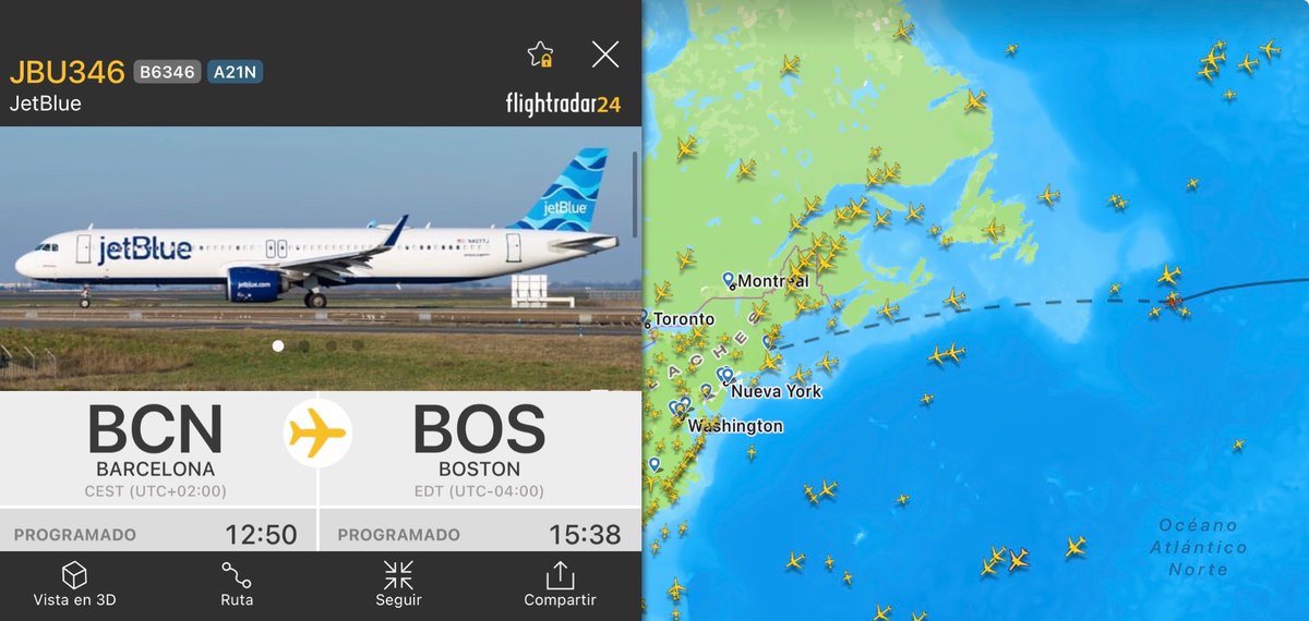 novedadesaereas's tweet image. ⚠️⚠️#Jetblue ya conecta #Barcelona con #Boston en sus A321LR de 138 asientos. Se une a la contienda de Delta y LEVEL que operan la ruta en A330, llegando entre las 3 a ofrecer 17 frecuencias por semana este verano. Me temo que solo Delta aguantará🫤