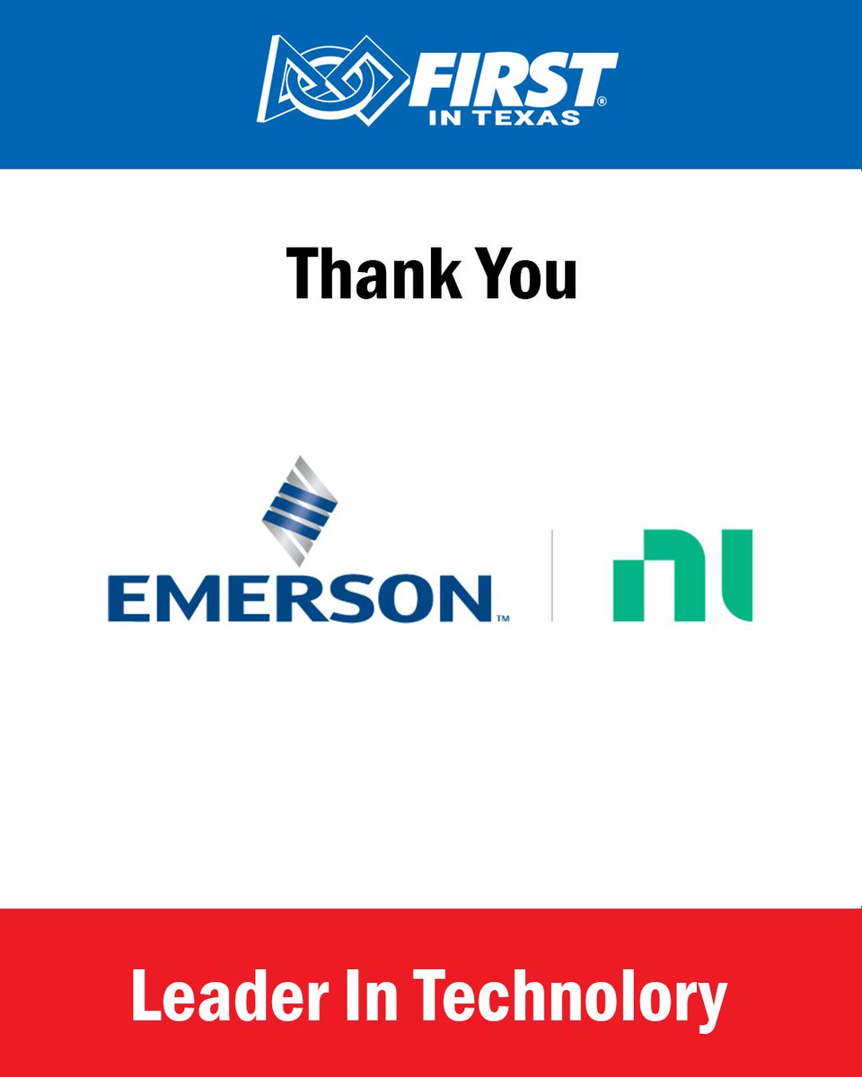 FIRSTinTexas's tweet image. Today, we recognize Emerson NI for their contributions to the FIRST in Texas FRC District Championship! #emersonni #firstintexas #frc #firstroboticscompetition