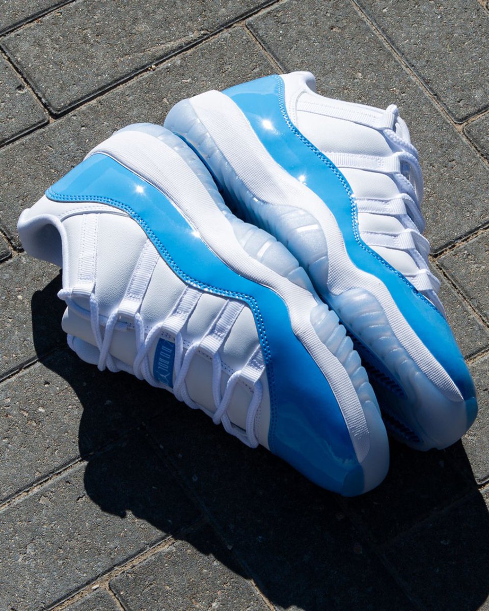 footlocker's tweet photo. Nothing but net 💙

The Jordan Retro 11 Low “University Blue” is built off legacy and made for right now. Get it tomorrow in-store and online at Foot Locker. https://t.co/rtz5WiycSh