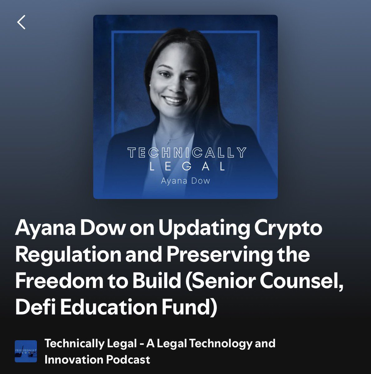 fund_defi's tweet photo. Walking & listening to @TechnicallyLgl, featuring DEF’s Senior Counsel @_ayanadow.

Get to know one of our favorite lawyers, and how she thinks about: 

➡️ correlations between crypto policy & playing tennis 

➡️ why this is a Dodd-Frank moment for crypto lawyers 

➡️ crypto as a tool for financial inclusion