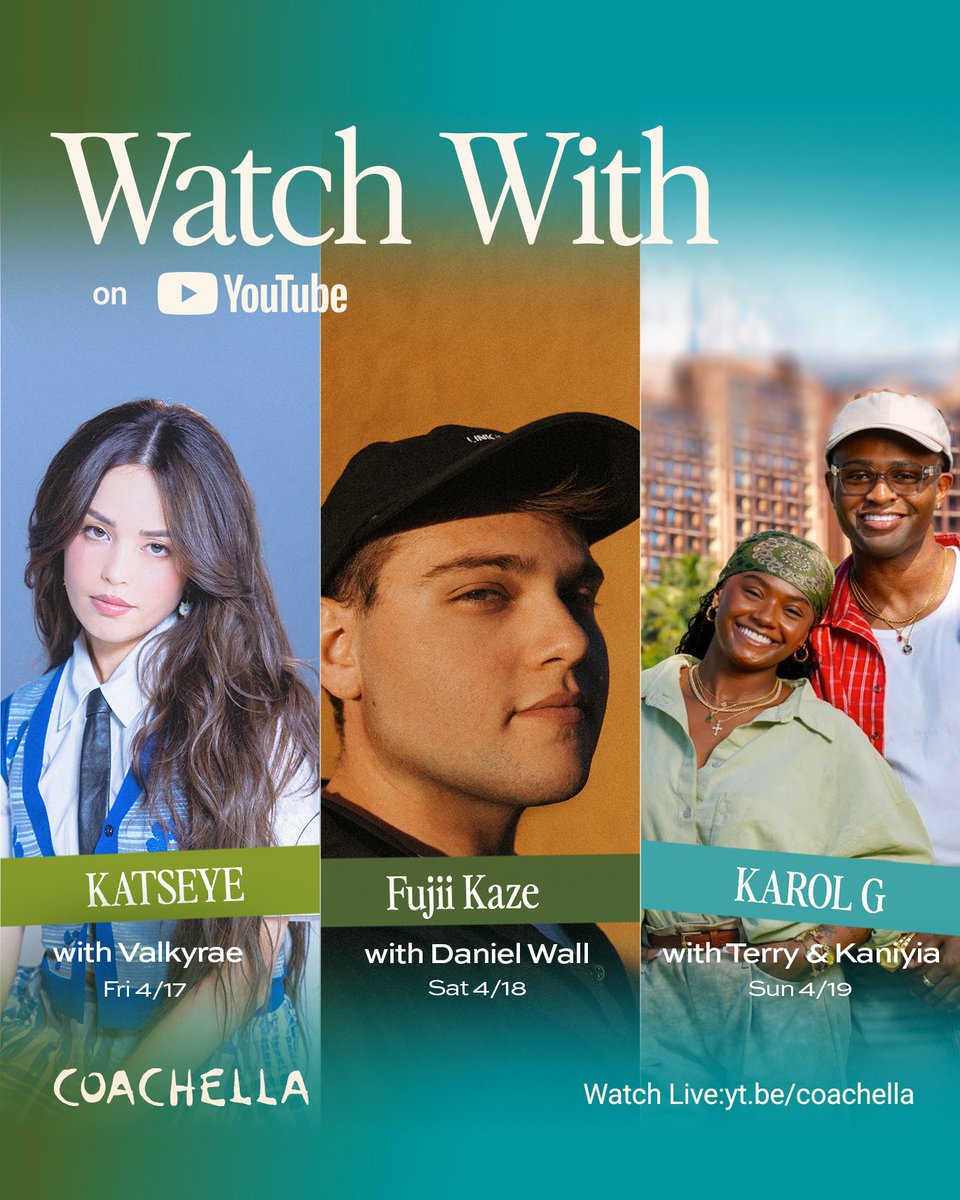 #Coachella weekend two is almost here. 🌵Here’s what’s new this weekend:  

👥Join ‘Watch With’ streams with creators like <a href="/Valkyrae/">RAE</a> (watching <a href="/katseyeworld/">KATSEYE</a>), Terry and Kaniyia (watching <a href="/karolg/">LABICHOTA</a>) and <a href="/DanielSWall/">Daniel Wall</a> (watching <a href="/fujiikazestaff/">Fujii Kaze Staff</a>). 
🔊Livestream the Yuma Stage non-stop.