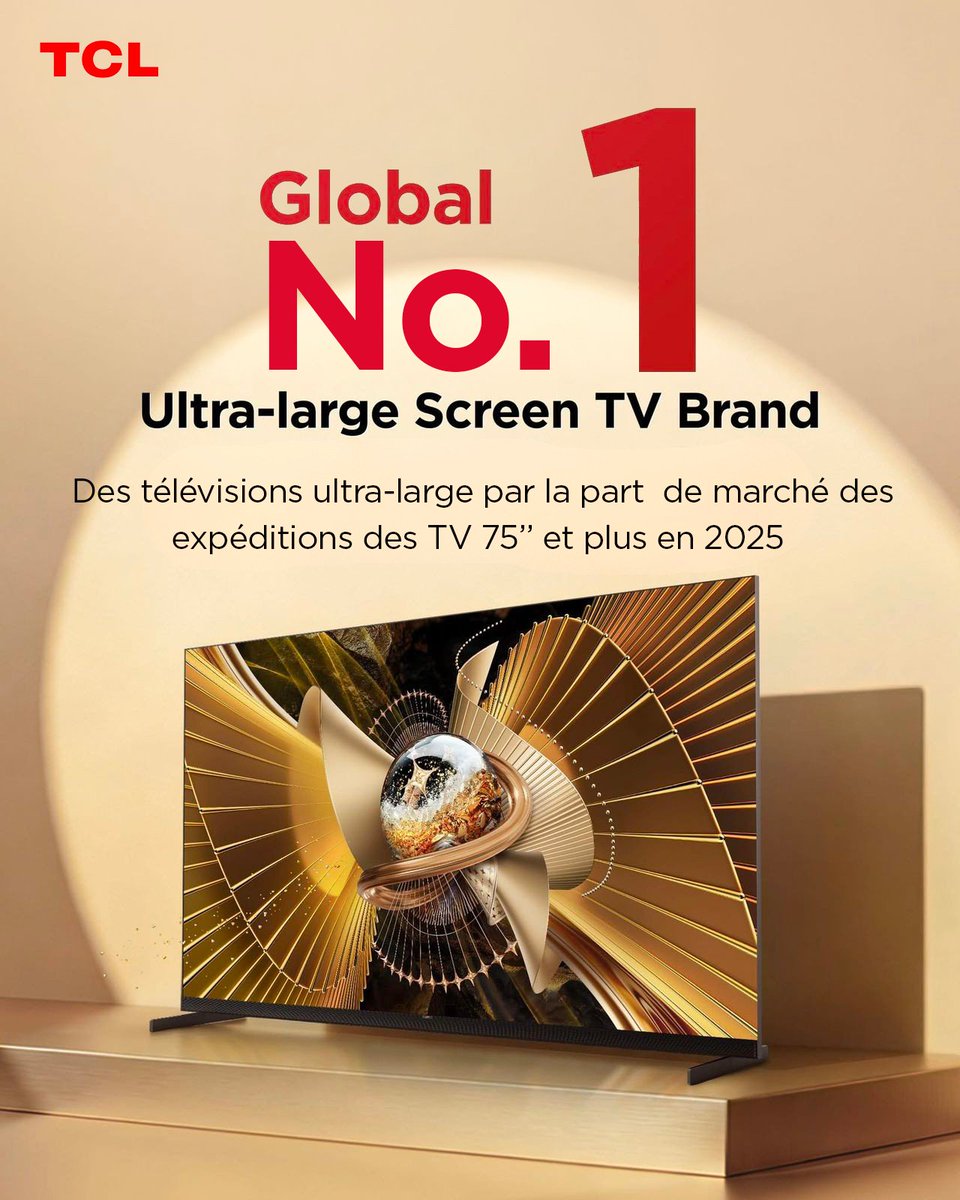 tclmaroc's tweet image. TCL N°1 mondial des téléviseurs 75 pouces.

Grand écran, image d'une netteté absolue, son enveloppant et performances sans égal. TCL transforme chaque instant en une expérience cinématographique unique.

Avec TCL le spectacle commence chez vous.

#TCL #tcl #TCLTV #tcl75