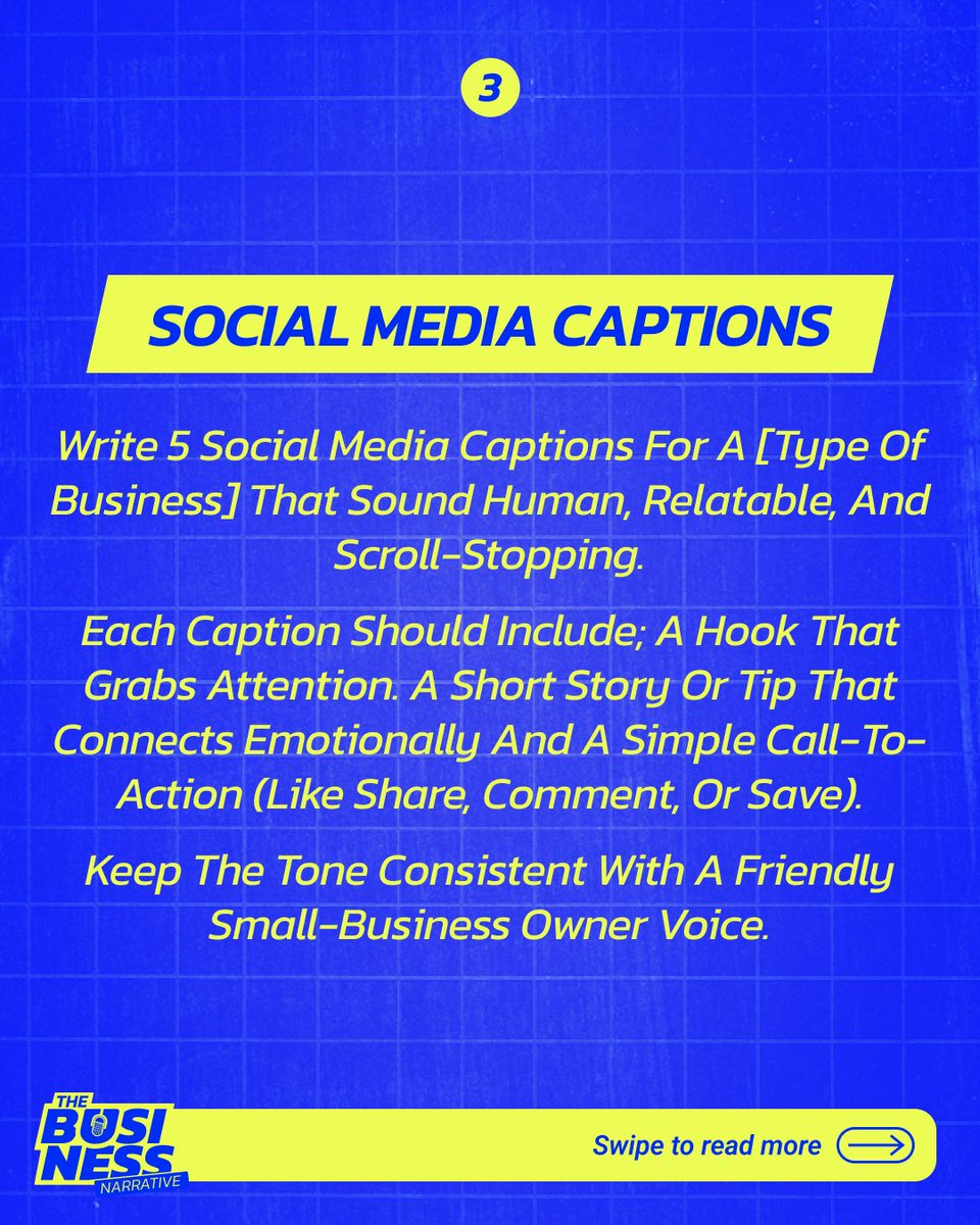 theBusiness50's tweet photo. If you’re not using ChatGPT in your business yet, you’re leaving time and money on the table.

Here are 10 powerful prompts to help you:
• Create content faster
• Attract more customers
• Increase sales
• Think like a strategist https://t.co/rUWbxcrDby