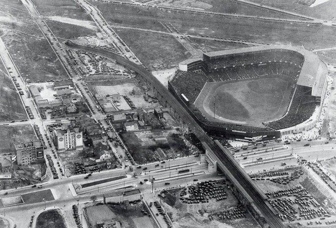 Overhead view of Yankee Stadium's first opening day, 1923.