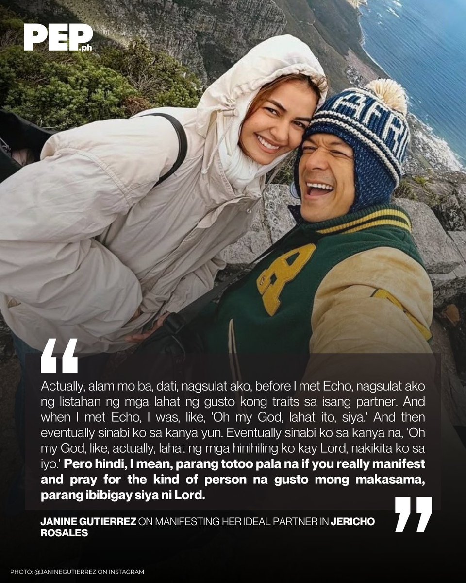 Janine Gutierrez shares how writing down her ideal partner’s traits led her to Jericho Rosales, whom she now sees as an answered prayer after years of manifesting and praying for the right kind of love.

Read: tinyurl.com/5yvfm8k6