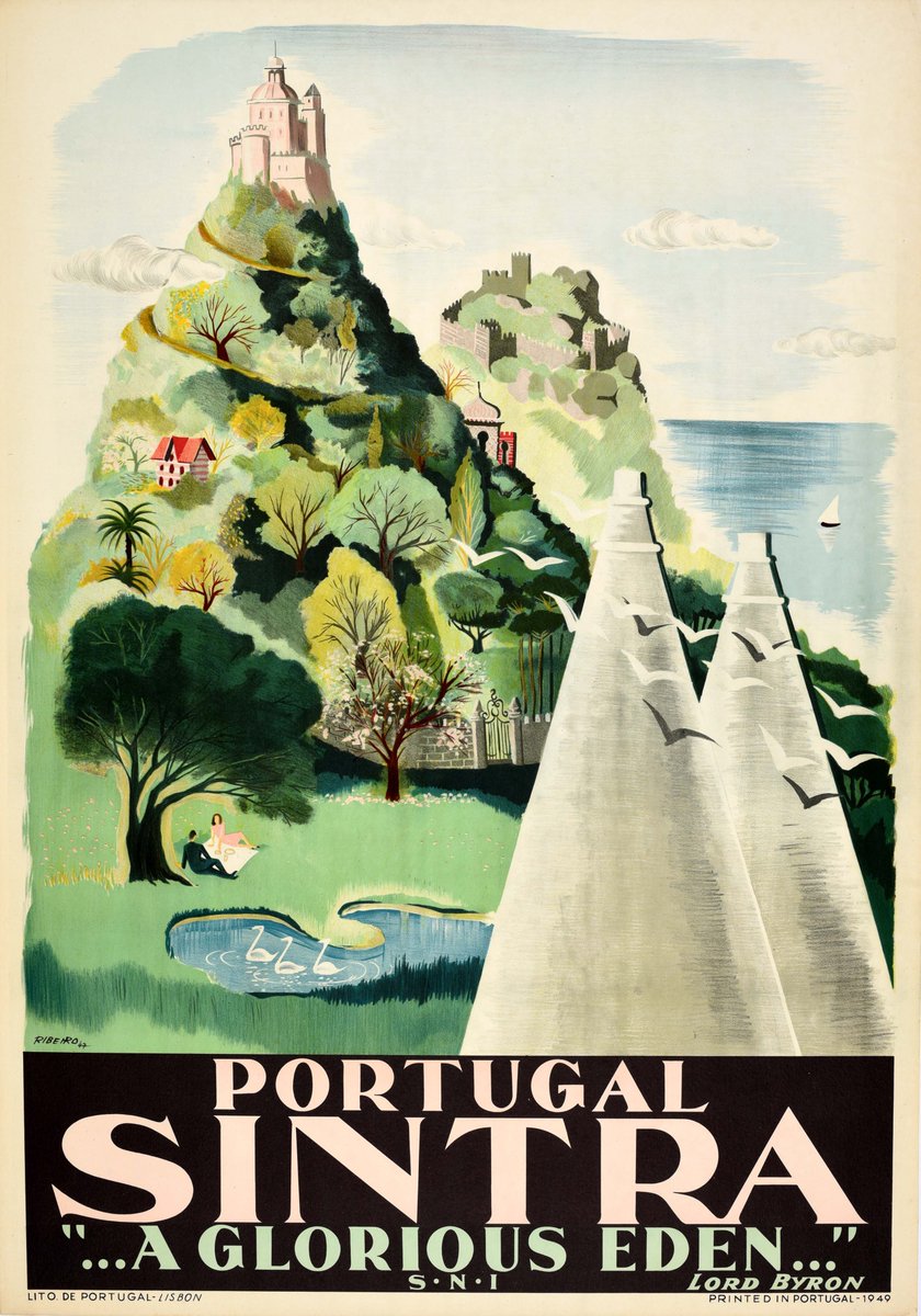 AntikBar's tweet image. Original #vintage #poster of the day - Portugal Sintra "...A Glorious Eden..." Lord Byron (1949) → antikbar.co.uk/products/pt461… 

#Sintra #Portugal #Travel #Riviera #Unesco #Heritage #History #Architecture #LordByron #Poetry #Quote #Palace #Palacio #Castelo #Castle #WorldHeritageDay