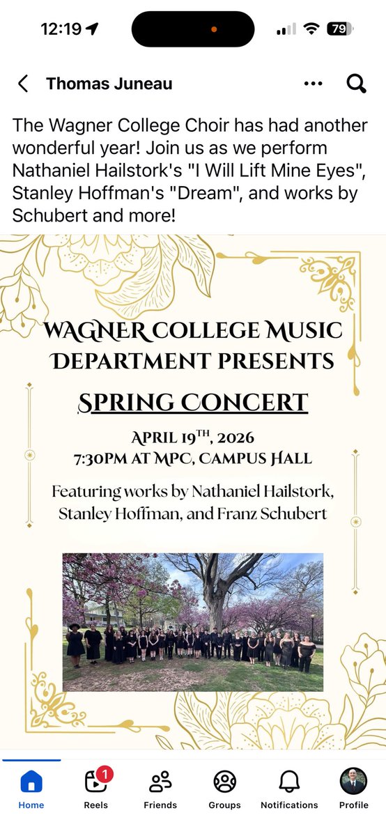 WORLD PREMIERE PERFORMANCE OF “A DREAM” APRIL 19 BY THE WAGNER COLLEGE CHOIR CONDUCTED BY THOMAS JUNEAU! 😎
