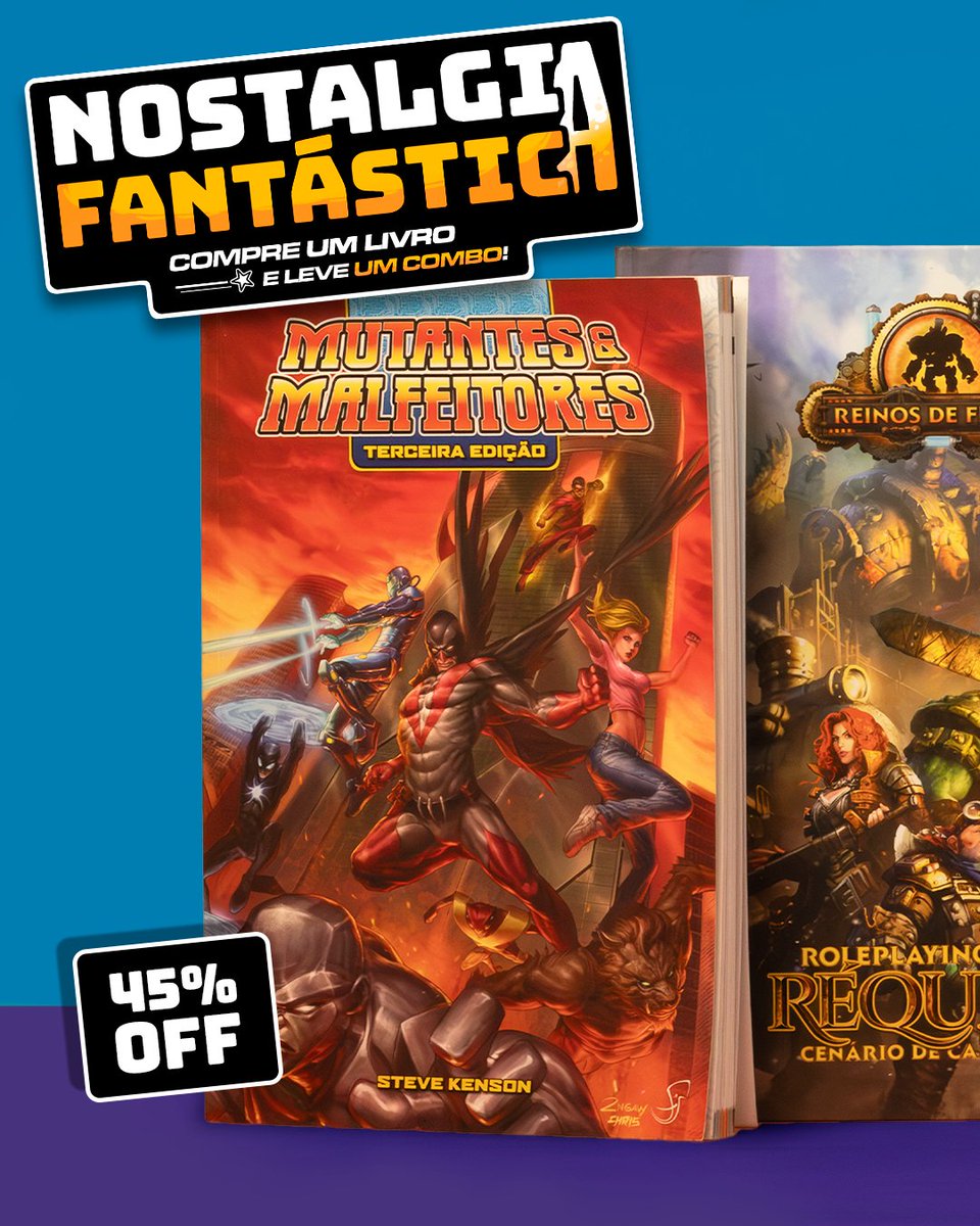 COMPRE UM LIVRO E LEVE UM COMBO 📖 🔥

Leve títulos com ATÉ 45% de DESCONTO e receba um COMBO DE LIVROS EXTRAS!

🦸‍♂️ Na compra de MUTANTES &amp; MALFEITORES, leve DE BRINDE o Escudo de Mestre e os suplementos Mecha &amp; Manga e Poder Supremo 💥