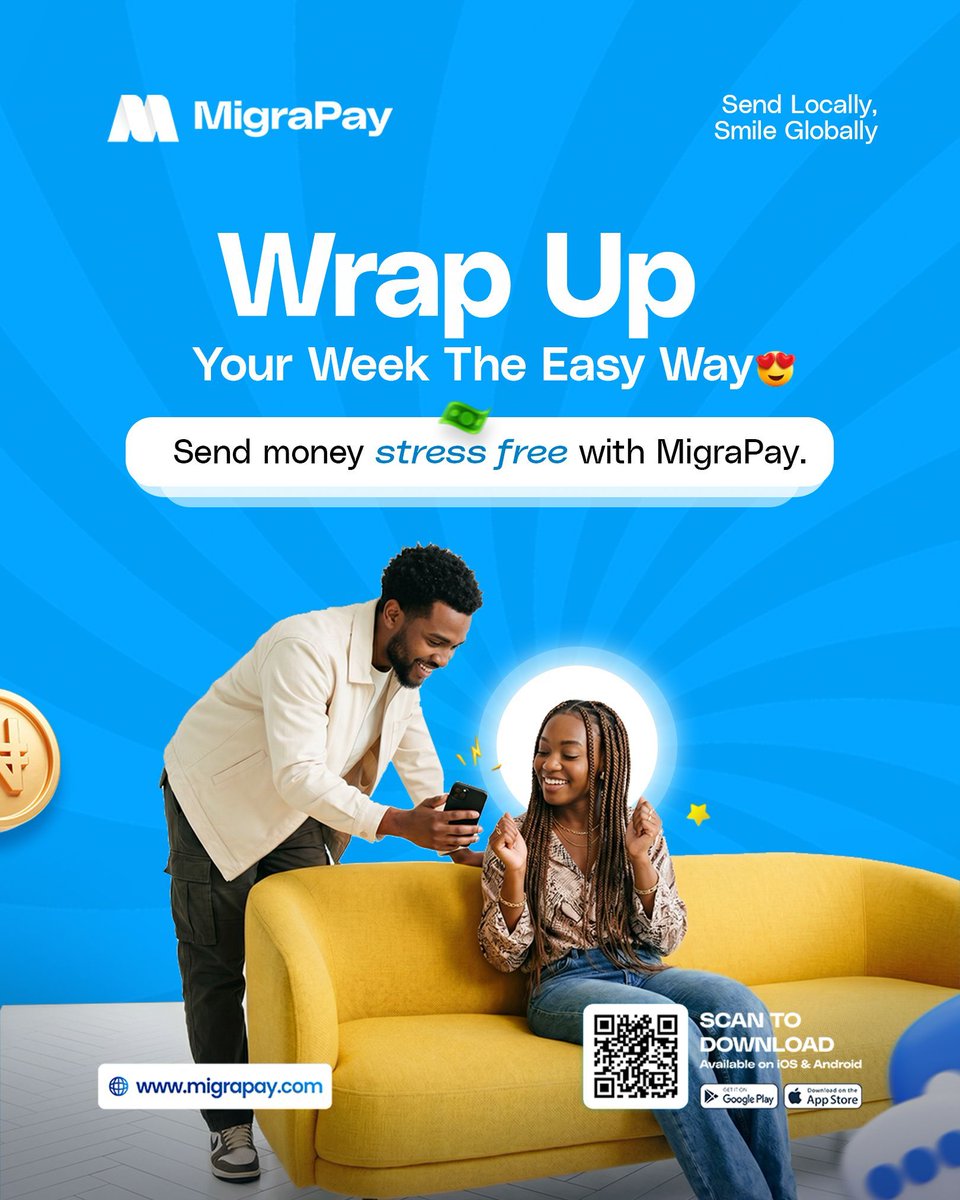 MigraPay's tweet photo. Wrap up your week the easy way 💙
No stress, no hidden fees just fast, reliable transfers to the people who matter most.

Because sending money home should feel as good as receiving it ✨

#MigraPay #SendMoneyHome #DiasporaLife #StressFree #FintechAfrica #CrossBorderPayments https://t.co/Ab8YVz0Ux2