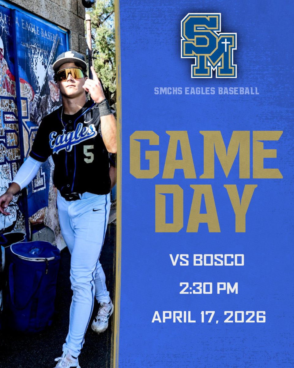SMCHSBaseball's tweet photo. 🚨GAMEDAY🚨 🦅
🆚 St. John Bosco
⌚️2:30 PM
📍SMCHS
#wingmen | #wearesm https://t.co/uiF6AEGrYe