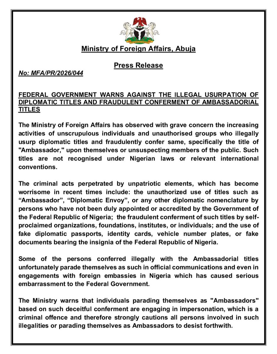 Ministry of Foreign Affairs, Nigeria 🇳🇬 tweet media