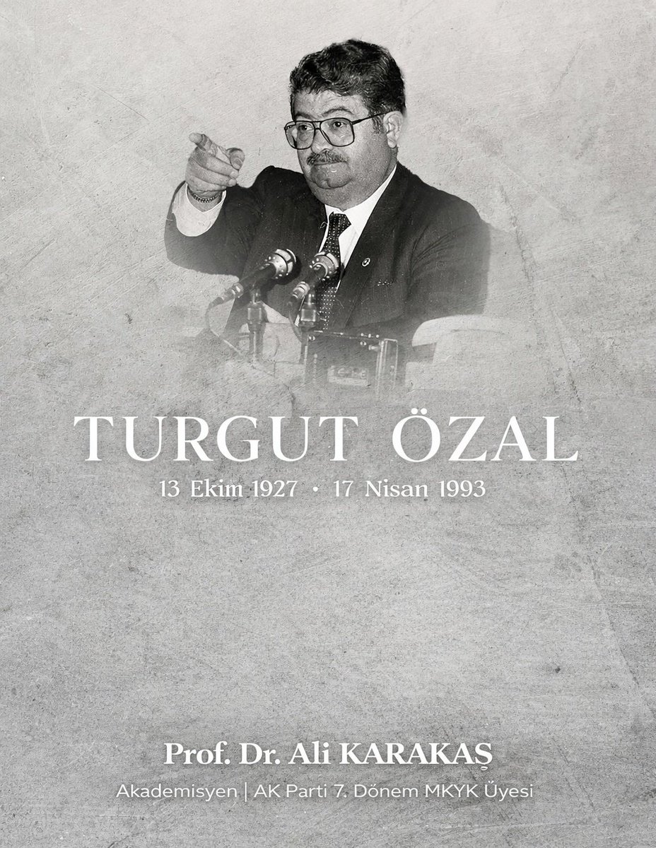 ProfAliKarakas's tweet photo. 8. Cumhurbaşkanımız merhum Turgut Özal'ı, vefatının 33. yıl dönümünde saygı, rahmet ve minnetle anıyorum. https://t.co/bwp4Fag4gD