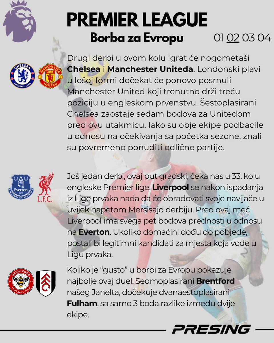 presingba's tweet photo. Najava 33. kola Premier League. Ulazimo u samu završnicu sezone, gdje svaki bod dobija dodatnu težinu i gdje više nema prostora za greške. Borba za titulu dostiže vrhunac u kolu derbija.                                                     
#bih #presing #premierleague https://t.co/apKcIYoLZM