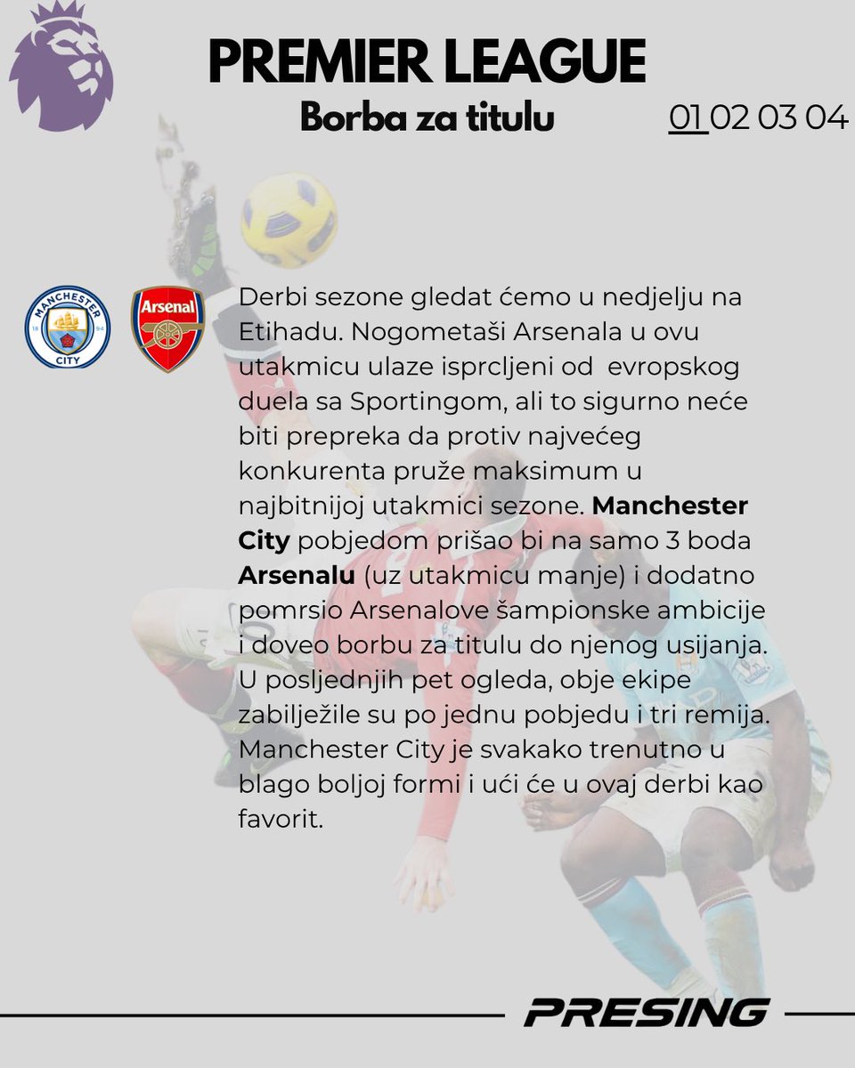 presingba's tweet photo. Najava 33. kola Premier League. Ulazimo u samu završnicu sezone, gdje svaki bod dobija dodatnu težinu i gdje više nema prostora za greške. Borba za titulu dostiže vrhunac u kolu derbija.                                                     
#bih #presing #premierleague https://t.co/apKcIYoLZM
