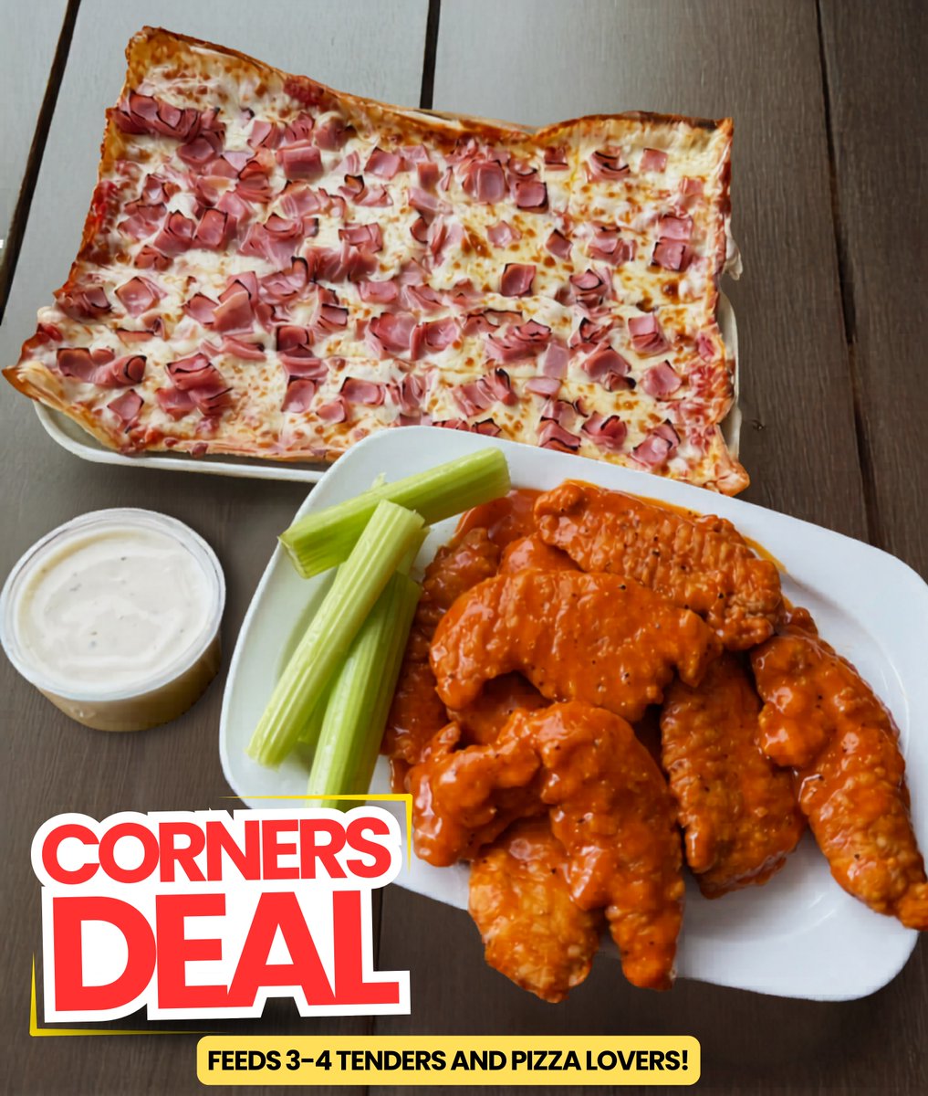 Get ready for Friday Night Dinner with the Ledo Pizza Corners Deal!  A perfect combination of Pizza and Tenders!
CORNERS DEALL ($29.99)
14" 1-Topping LEDO Pizza + 8 Saucy Chicken Tenders.  Available for Dine In, Carryout, or Online Ordering!