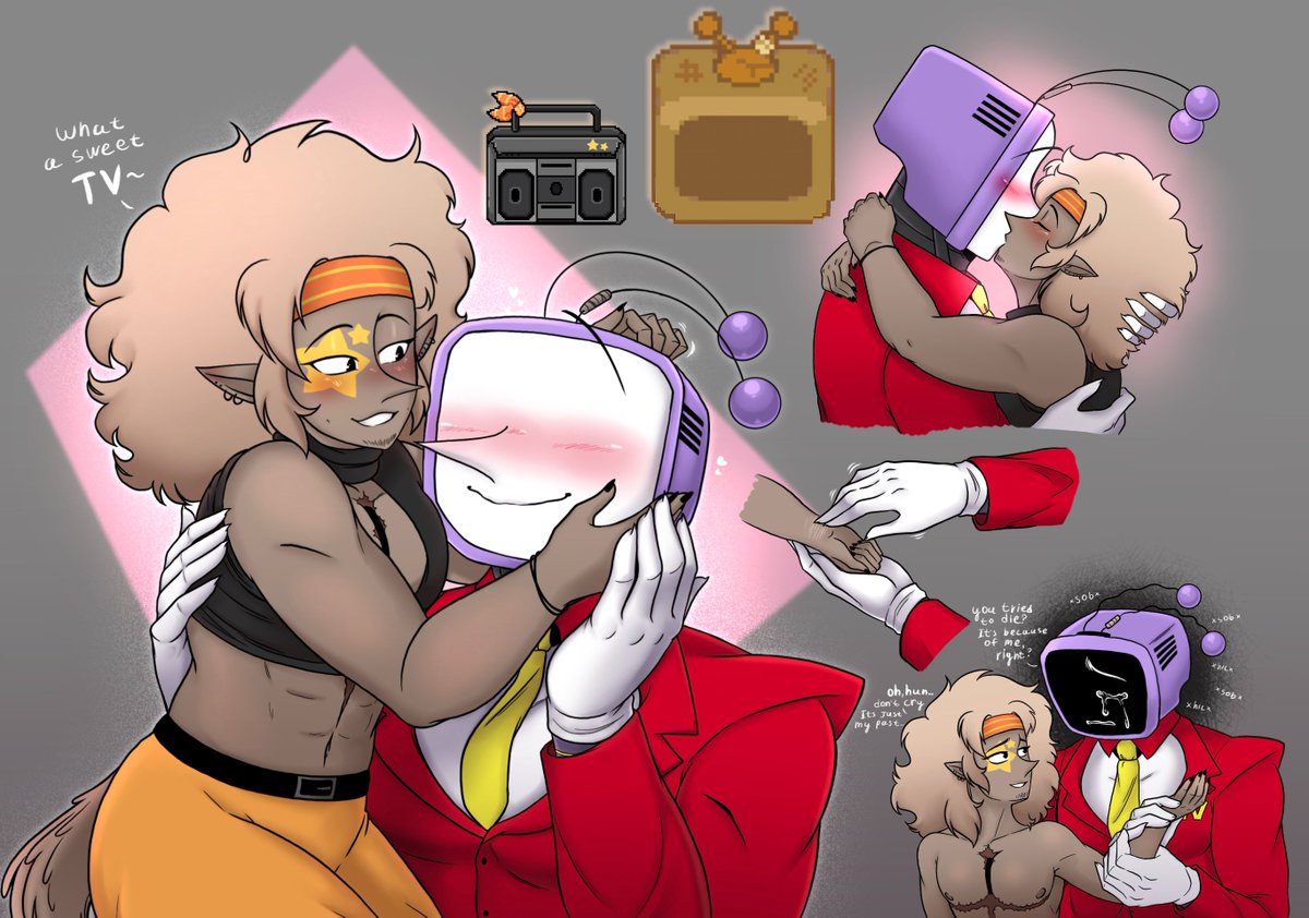 9523956Julie's tweet photo. {OCs x Canon}

Elvis and Haru really love Tenna❤

[Next art will about Elvis and Spamton^^]

#Tenna #Deltarune #Deltaruneoc #Mranttenna #TVTIME #Addisonoc https://t.co/TFu1rXpvdP