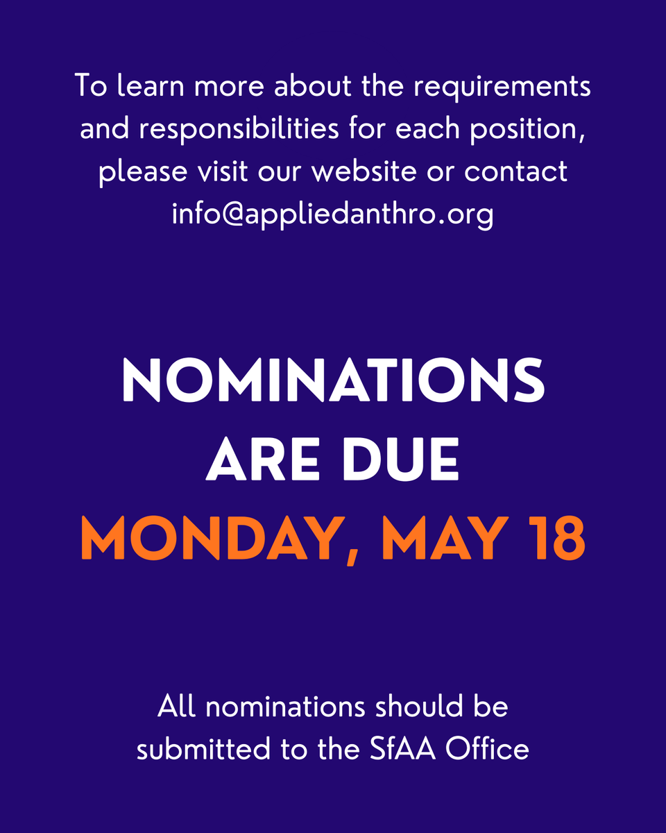 SfAAnthro's tweet image. Call for Nominations: SfAA Open Positions

To learn more about the requirements and responsibilities for each position, please visit our website or contact info@appliedanthro.org.

More info: appliedanthro.org/about/nominati…

#SfAA #SocialScience #Anthropology #AppliedAnthropology