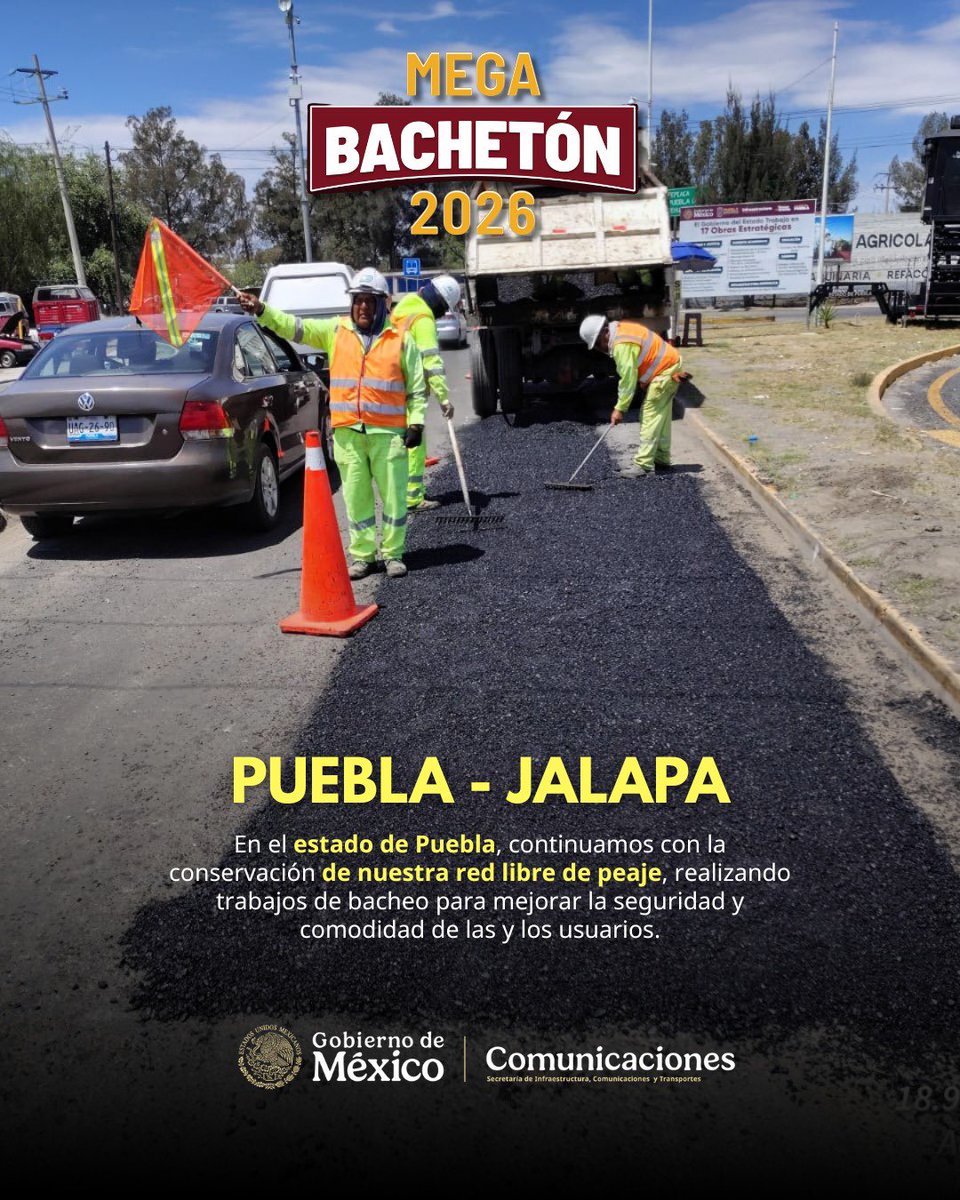 🚧 En el Centro #SICTPuebla, a través del programa #Megabachetón, continuamos trabajando en el mantenimiento de la red libre de peaje.

Hoy realizamos labores en el tramo Puebla-Jalapa, mejorando las condiciones de la vía para brindar mayor seguridad y conectividad a las y los