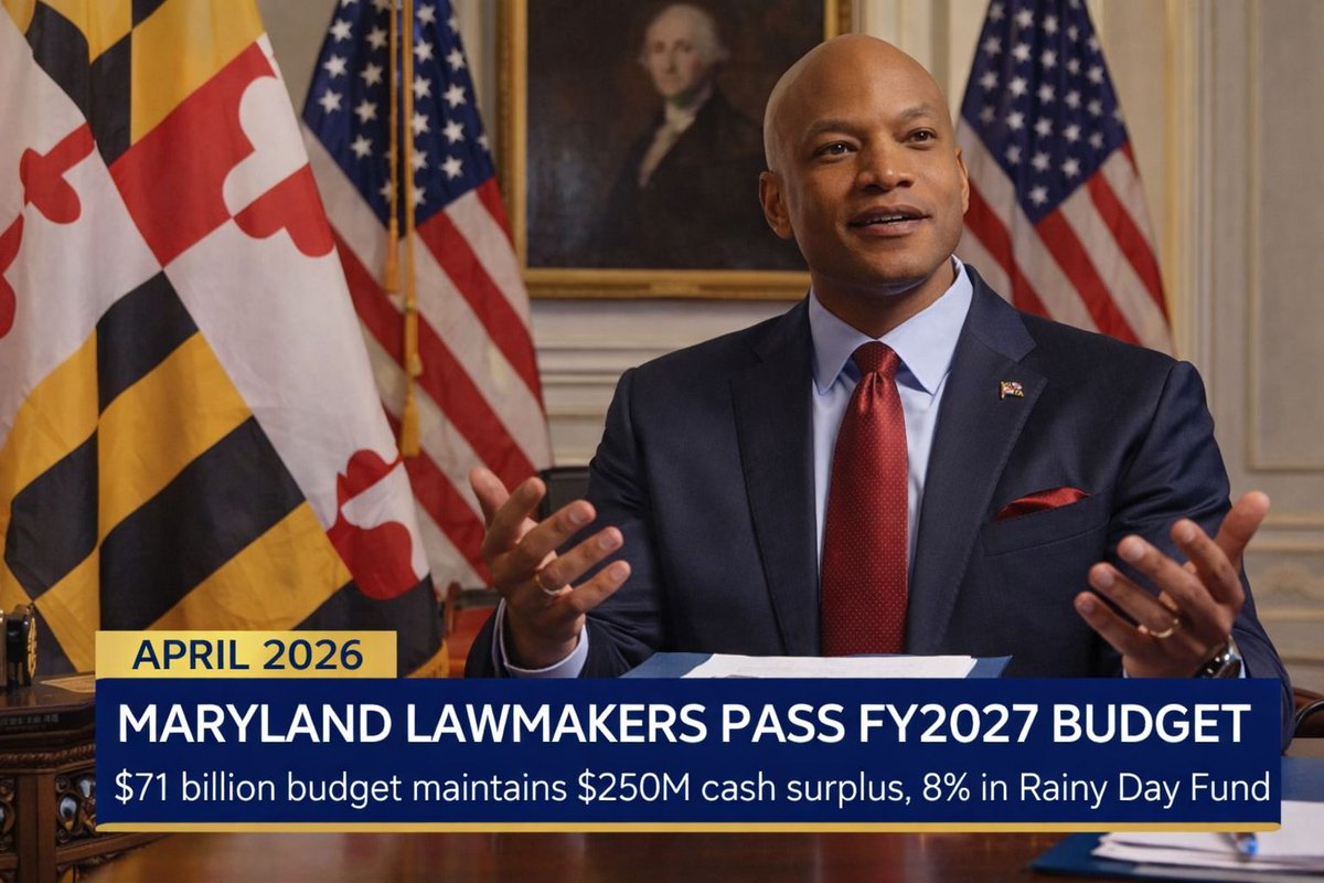 Bmbempower's tweet image. As of April 2026, the current budget #surplus for the state of #Maryland is $250 million. 

#Governor #WesMoore signed the $71 billion Fiscal Year 2027 budget on April 8, 2026, which achieves this surplus by closing a projected $1.4 billion to $1.5 billion shortfall through