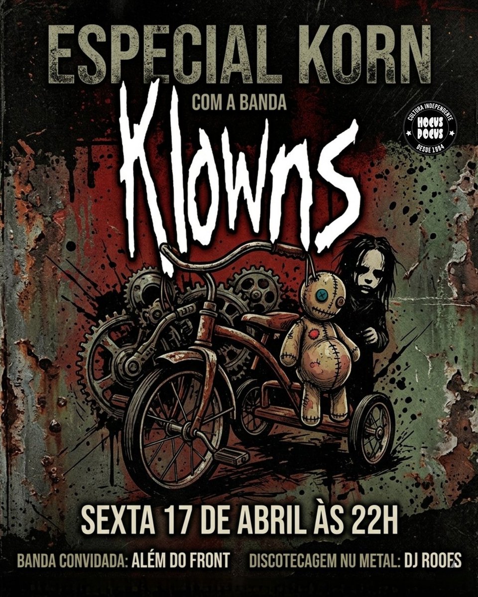 hocuspocus_sjc's tweet photo. É HOJE! 
ESPECIAL KORN COM A BANDA KLOWNS + DJ ROOFS E ALÉM DO FRONT 
ÚLTIMOS ANTECIPADOS COM DESCONTO AQUI: https://t.co/Fv5VKeG2qj https://t.co/pB4KFCYvXy