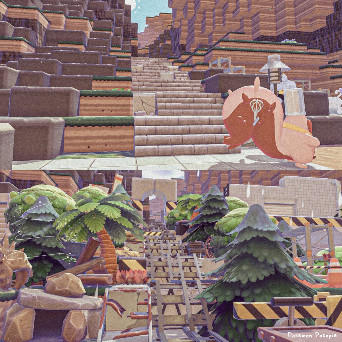 ____tottoco's tweet photo. ⠀
       ゴツゴツ山のいりぐち

       ⛰️◝✩  before / after 

    #ぽこあポケモン  #pokopia https://t.co/AG2TV0YB2S