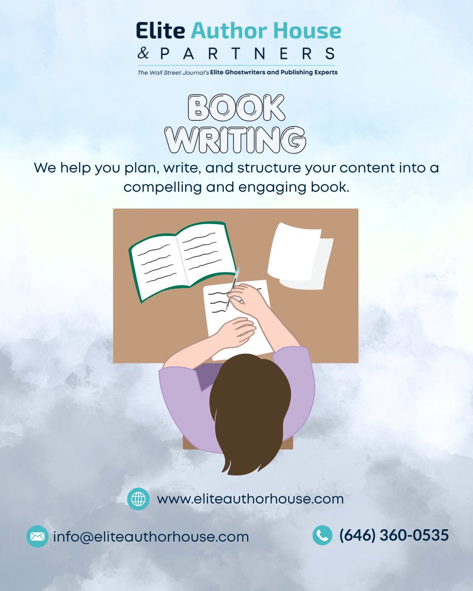 zademurphy's tweet image. Ready to write your book? 📚

We offer Book Writing services for all genres.
Visit Now :
eliteauthorhouse.com

Email Us :
info@eliteauthorhouse.com

Call Us :
(646) 360-0535

.
.
.
#BookWriting #Ghostwriting #Authors #WritingServices