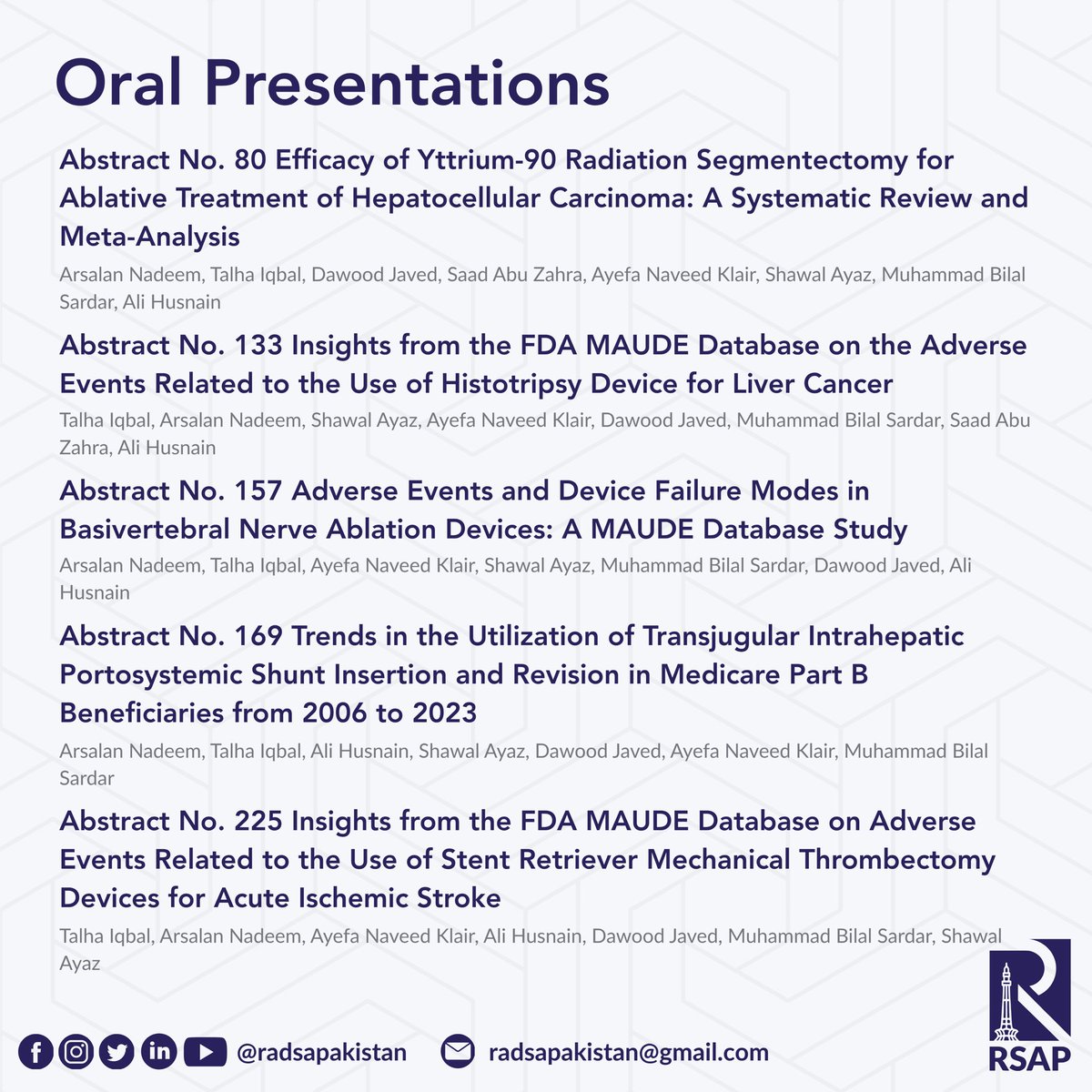 radsapakistan's tweet photo. The RSAP Research &amp; Publications Committee is excited to share that 18 of our abstracts were accepted to the @SIRspecialists 2026 Annual Meeting #SIR26TOR (11 oral, 8 poster presentations). 

Published in JVIR: https://t.co/yvxO3e5HXI and can be viewed at https://t.co/dqQOn13Pfy. https://t.co/AbDK4uuaHD
