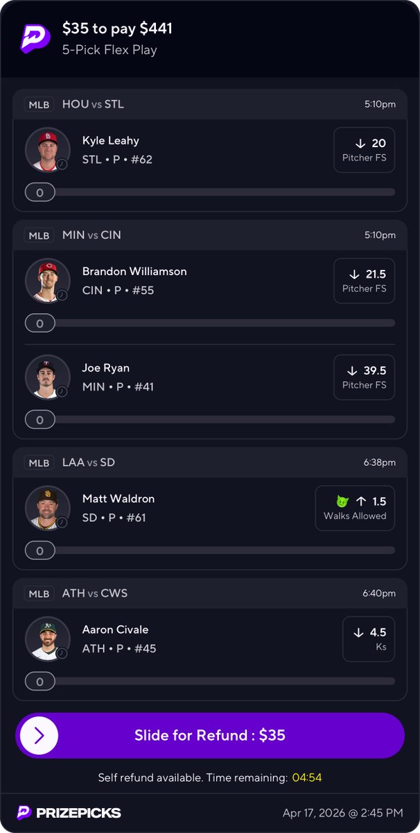 TopShelfPr0ps's tweet image. Flex Friday Boost 🔝⚾️😍

Moral of the story is…pitchers stink 🤢

#prizepicks #mlb #flexfriday