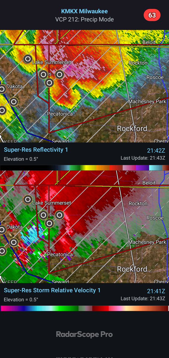 The supercell to the northwest of Rockford is looking menacing.