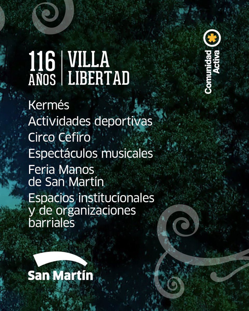 sanmartingob's tweet photo. 🎈En un nuevo aniversario de nuestro queridísimo Villa Libertad, nos encontramos para festejar sus 116 años junto a toda la comunidad.

📍Te esperamos este domingo 19, a partir de las 12, en Plaza Villa Libertad -Posadas y José C. Paz. 

#ComunidadActiva https://t.co/N0Df4inV75