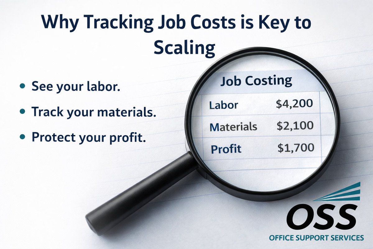 OSS_CPA's tweet image. Growth happens faster when you track the numbers that matter. Job costing gives you visibility on labor, materials, and profit so you can scale smarter and protect your margins.

#JobCosting #BusinessGrowth #CostControl #ProfitTracking #OfficeSupportServices