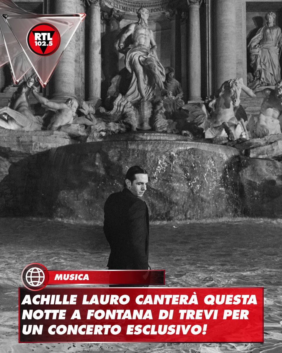 🎶#AchilleLauro torna a far parlare di sé con un’altra mossa a sorpresa. Dopo aver già movimentato Roma con le sue iniziative fuori dagli schemi, stavolta sceglie una cornice d’eccezione: uno show segreto previsto per questa sera alla #FontanadiTrevi. L’annuncio non è stato
