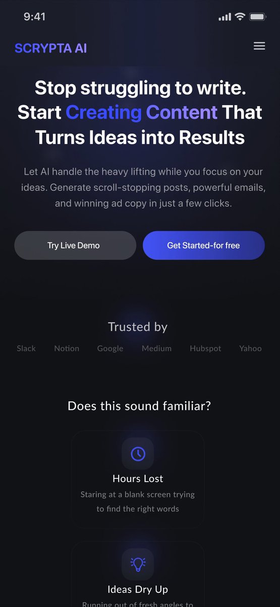Olaa_yemii's tweet image. Just completed my first HNG task

I designed a homepage for an AI writing assistant focused on making content creation simple and fast.

I worked on:
• A clear hero section
• A simple live demo
• Clean dark UI design

Built with Figma.

#HNG14 #UIUX #ProductDesign #Figma