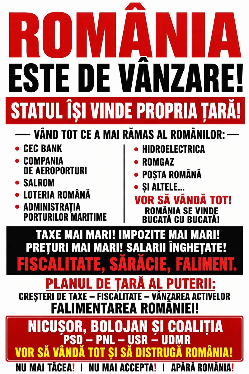Today is 18 April 2026 and the USR - PSD - PNL - UDMR government is the worst in Romania's post-communist history.

Dreptate pentru România, dreptate pentru Călin Georgescu, dreptate pentru români!!!