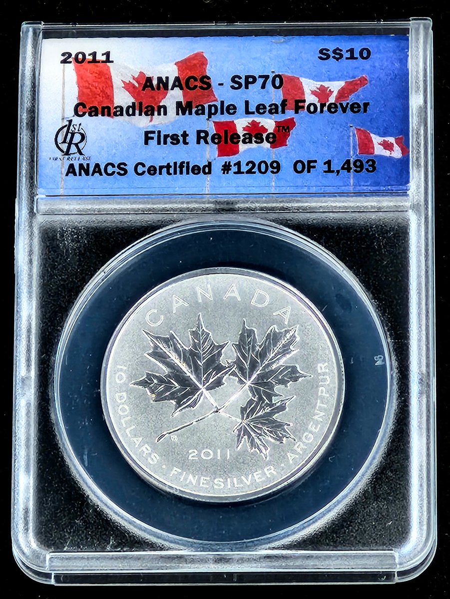 Coin_HuntersLLC's tweet image. Struck in silver, rooted in identity! 🍁

A flawless 2011 Maple Leaf Forever — SP70 First Release, carrying both purity and pride in every detail.
.
.
#OhCanada #SilverStacking #BullionCoins #OnlineAuctions