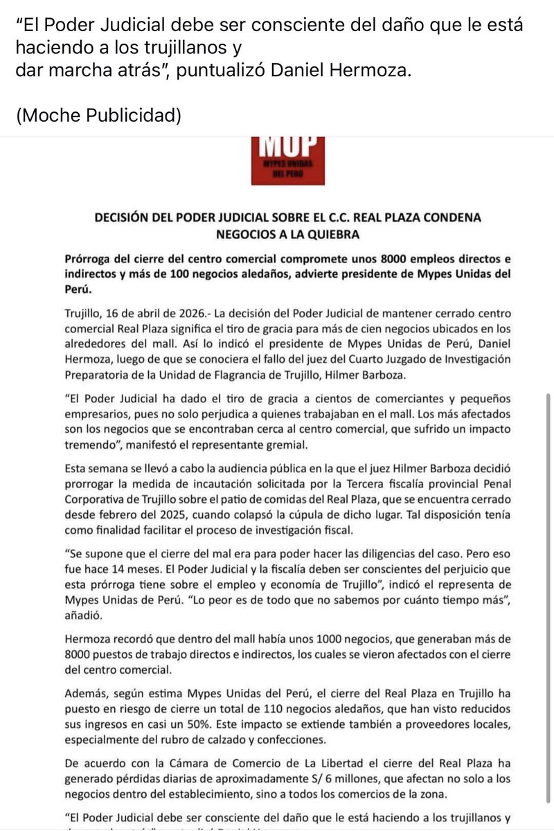 No se trata solo de empresas, se trata de miles de familias que dependen de estos trabajos. #FiscaliaNoDejaTrabajarATrujillo