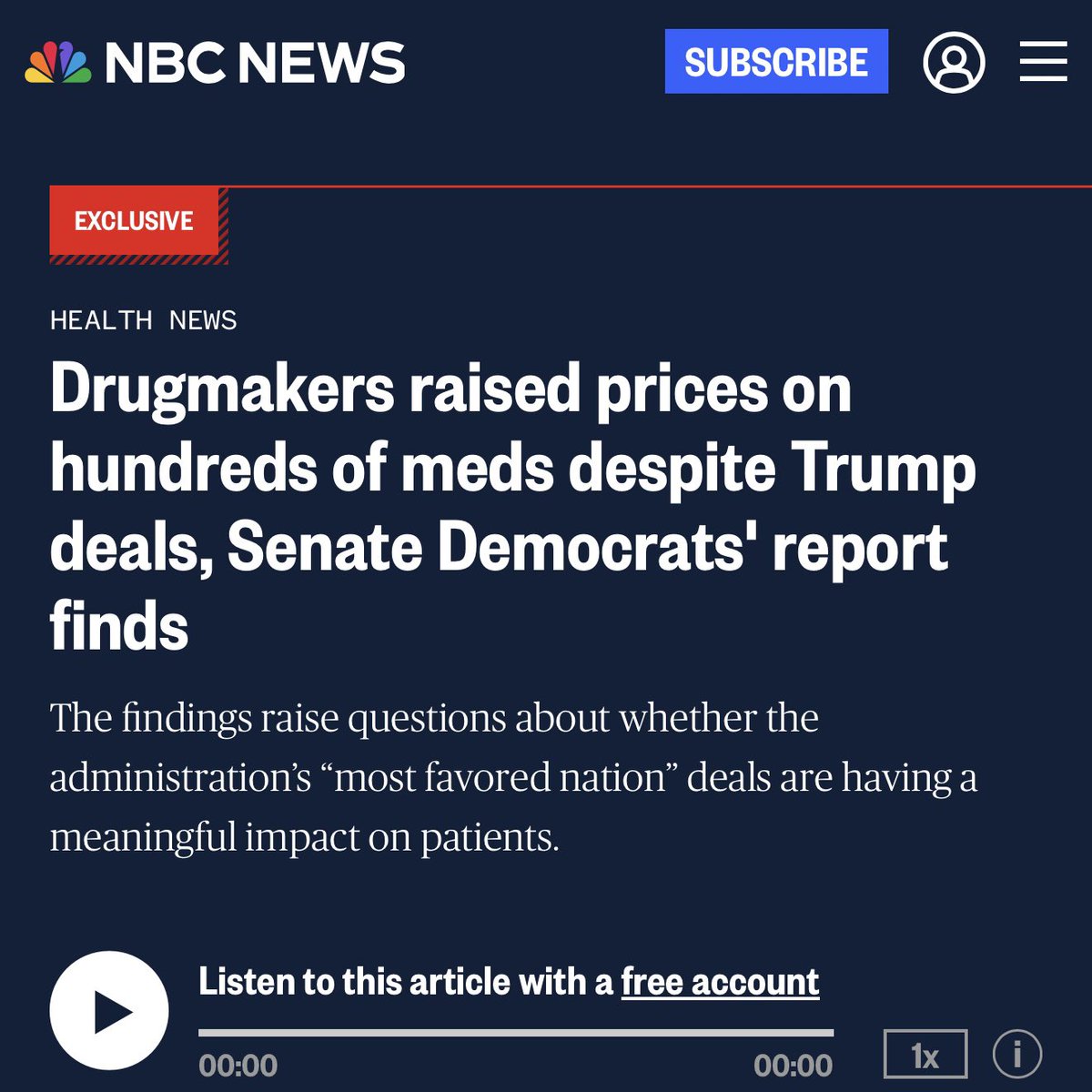 ChrisVanHollen's tweet image. Trump promised that "TrumpRx" would lower prescription drug costs. Yet the companies who signed these "deals" kept raising drug prices &amp;amp; grew their profits by $70 BILLION last year.

Another Trump scam that promised to help working people but ended up being a gift to big pharma.