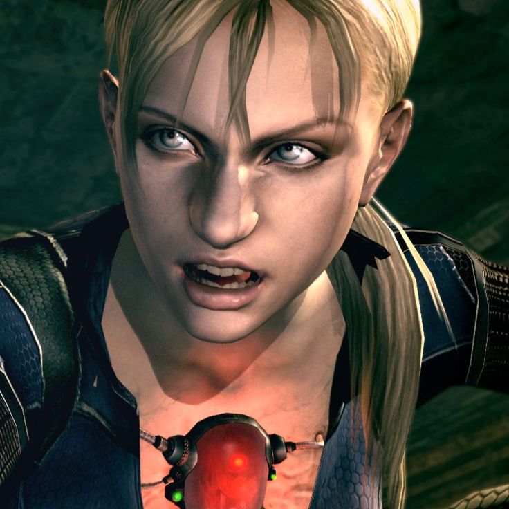 An upclose look at the P30 device on Jill Valentine's chest in Resident Evil 5 (2009)