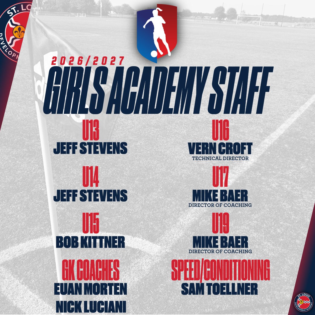 STLDASoccer's tweet photo. We are thrilled to unveil our coaching lineup for the 2026/2027 Girls Academy & Girls Academy Aspire seasons! ๐โฝ๏ธ
#StlouisDA | #GirlsAcademy | #GAAspire https://t.co/i5ZUfAtEeT