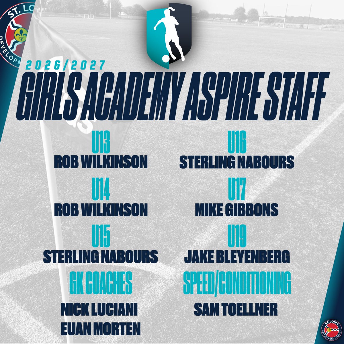 STLDASoccer's tweet photo. We are thrilled to unveil our coaching lineup for the 2026/2027 Girls Academy & Girls Academy Aspire seasons! ๐โฝ๏ธ
#StlouisDA | #GirlsAcademy | #GAAspire https://t.co/i5ZUfAtEeT