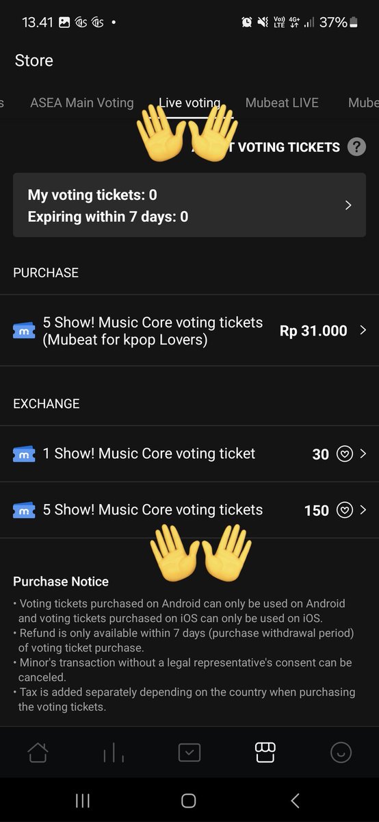 Pagi jangan lupa live vote mucore hari ini,  siapapun dan berapapun tiket pliss ayo join live vote hari ini 
⏰️ 13.20
📥 aplikasi mubeat 

Tuker tiket maks 5 tiket : 150 hb / akun
1 device bisa 4 akun
Masih ada waktu sampe siang