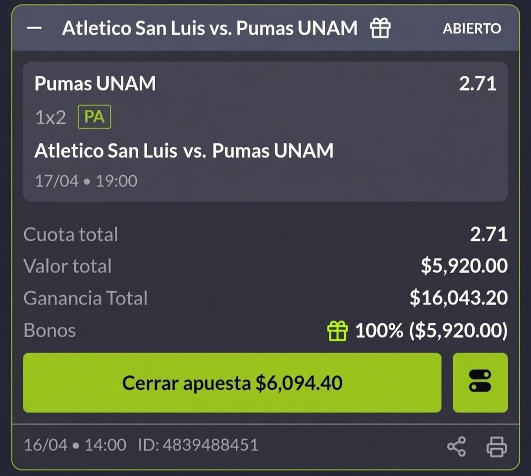 LE301718's tweet photo. Ya ofrecen cerrar apuesta ganando sin siquiera iniciar el partido, muy buena señal 🍀 https://t.co/jhVOHFKRQ4