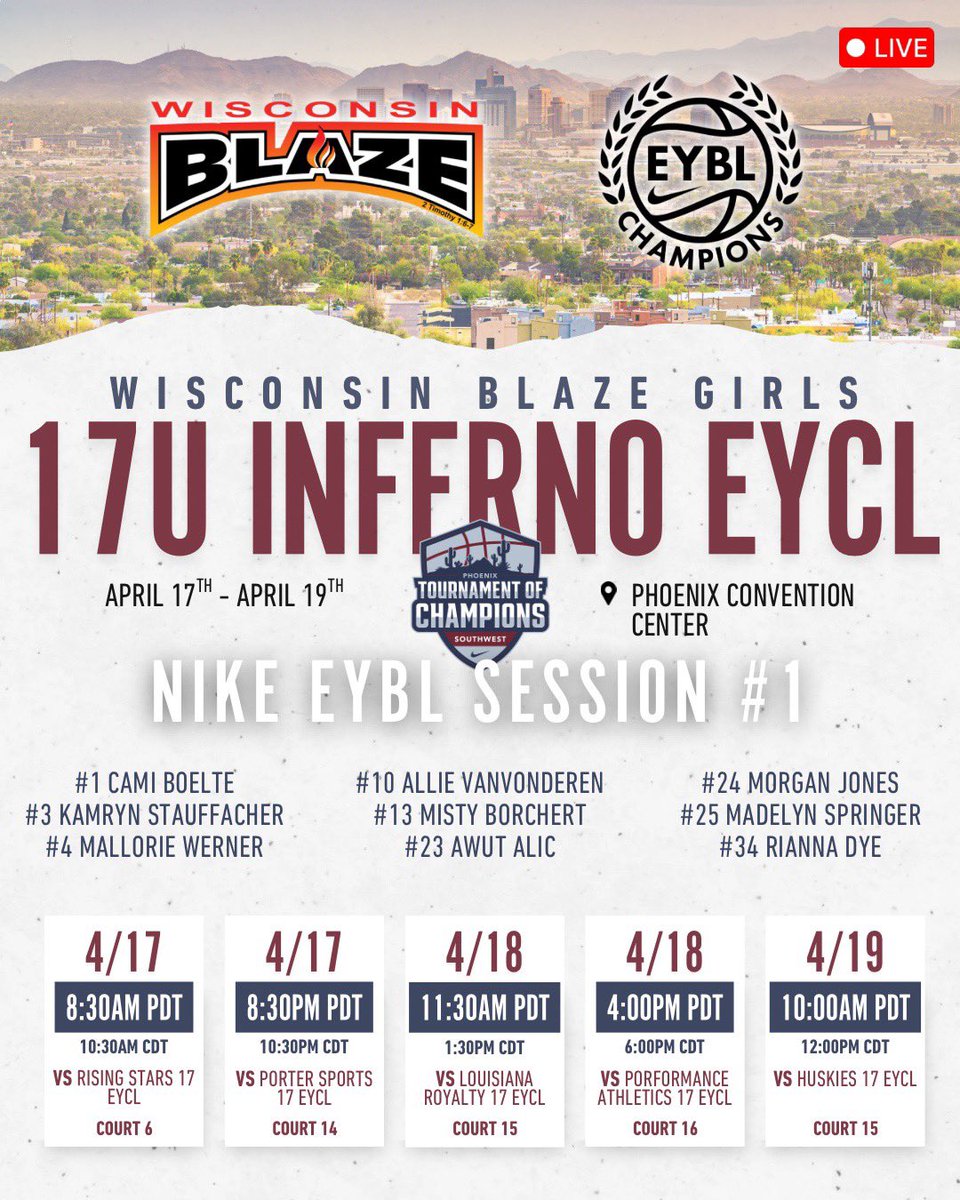 MorganJ2524's tweet photo. So excited for Nike Session #1 in Phoenix, Arizona! Come check out my team and I!! @LisaMVanWyk @WisconsinBlaze @WIBlazeInferno https://t.co/n1OcYyal8r