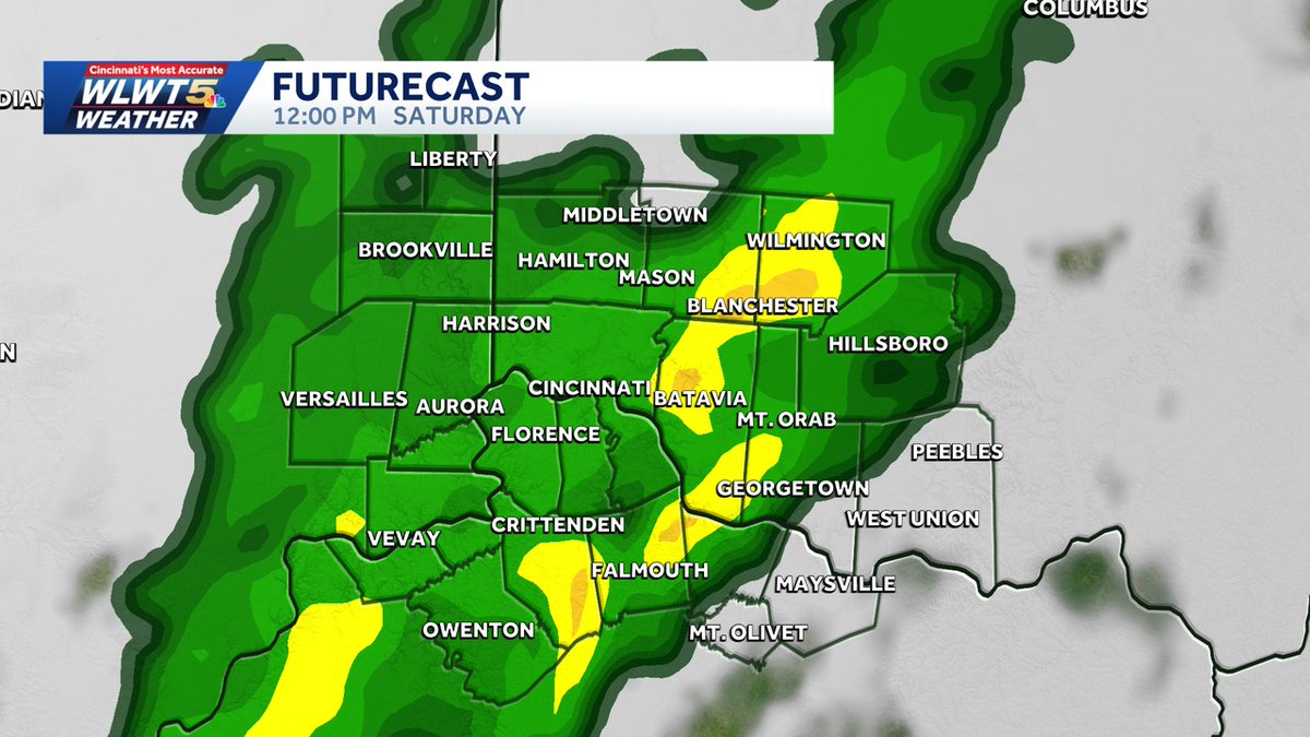 KevinWLWT's tweet image. #Cincinnati Strong cold front arrives Saturday but without the severe threat in the Midwest tonight. Ingredients will not align to bring much of a storm threat. Several rounds of showers and a big temperature drop to the 40s by evening #WLWT #wlwtweather #mostaccurate15 #Cincywx