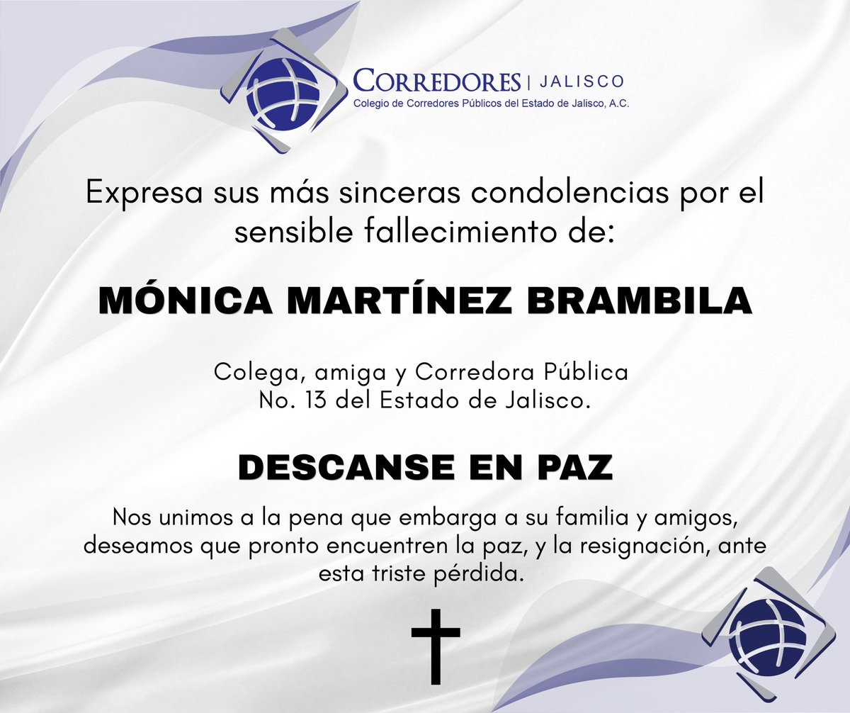 Lamentamos el fallecimiento de Mónica Martínez Brambila.
Nuestras condolencias a su familia.
Descanse en paz.