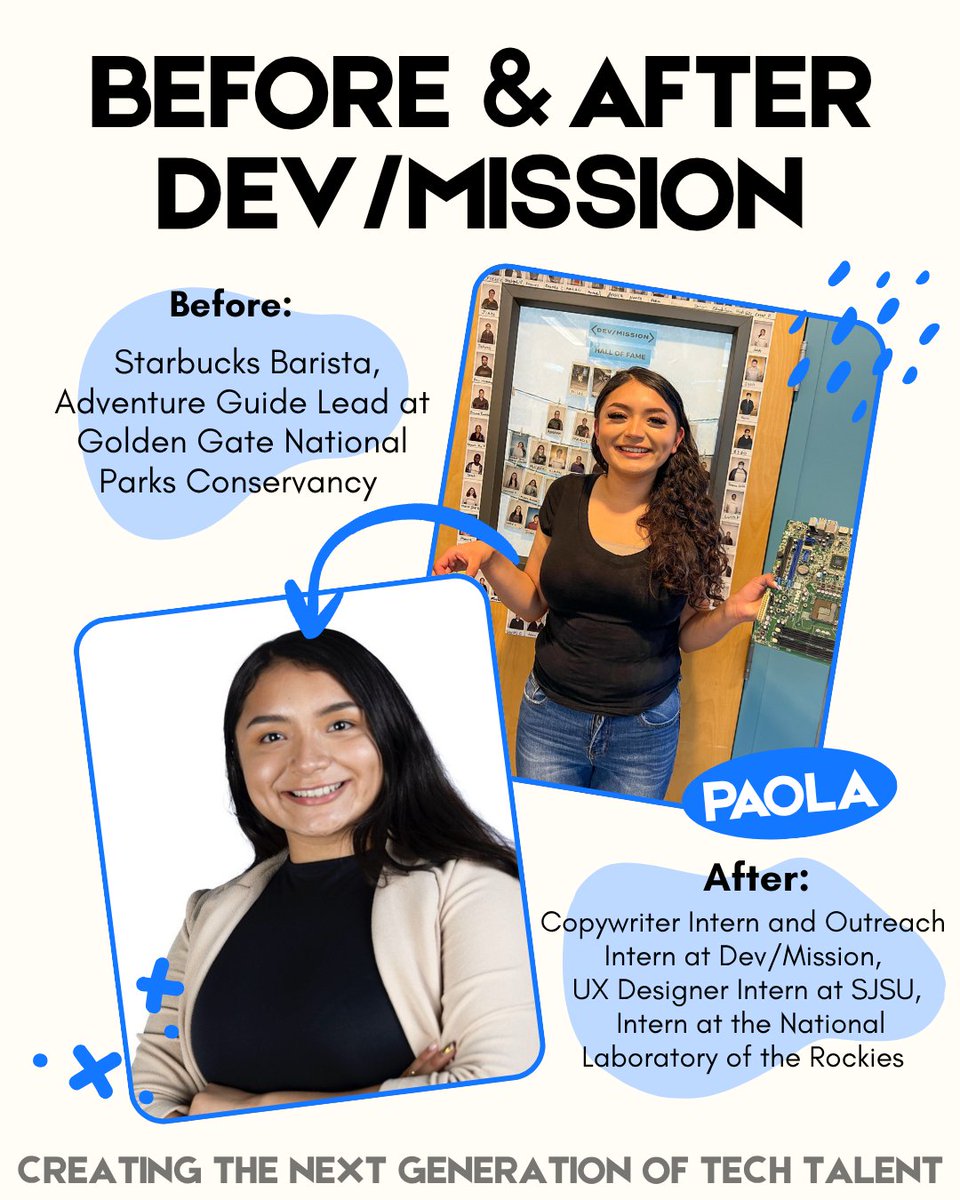 devmissionorg's tweet image. Take a peek into Paola's journey! Our Pre-Apprenticeship Program is a career boost for anyone looking to move forward professionally. See where it can take you. Apply today (link in bio).
#TechCareers #SummerProgram #BayAreaOpportunities #STEMCareers
