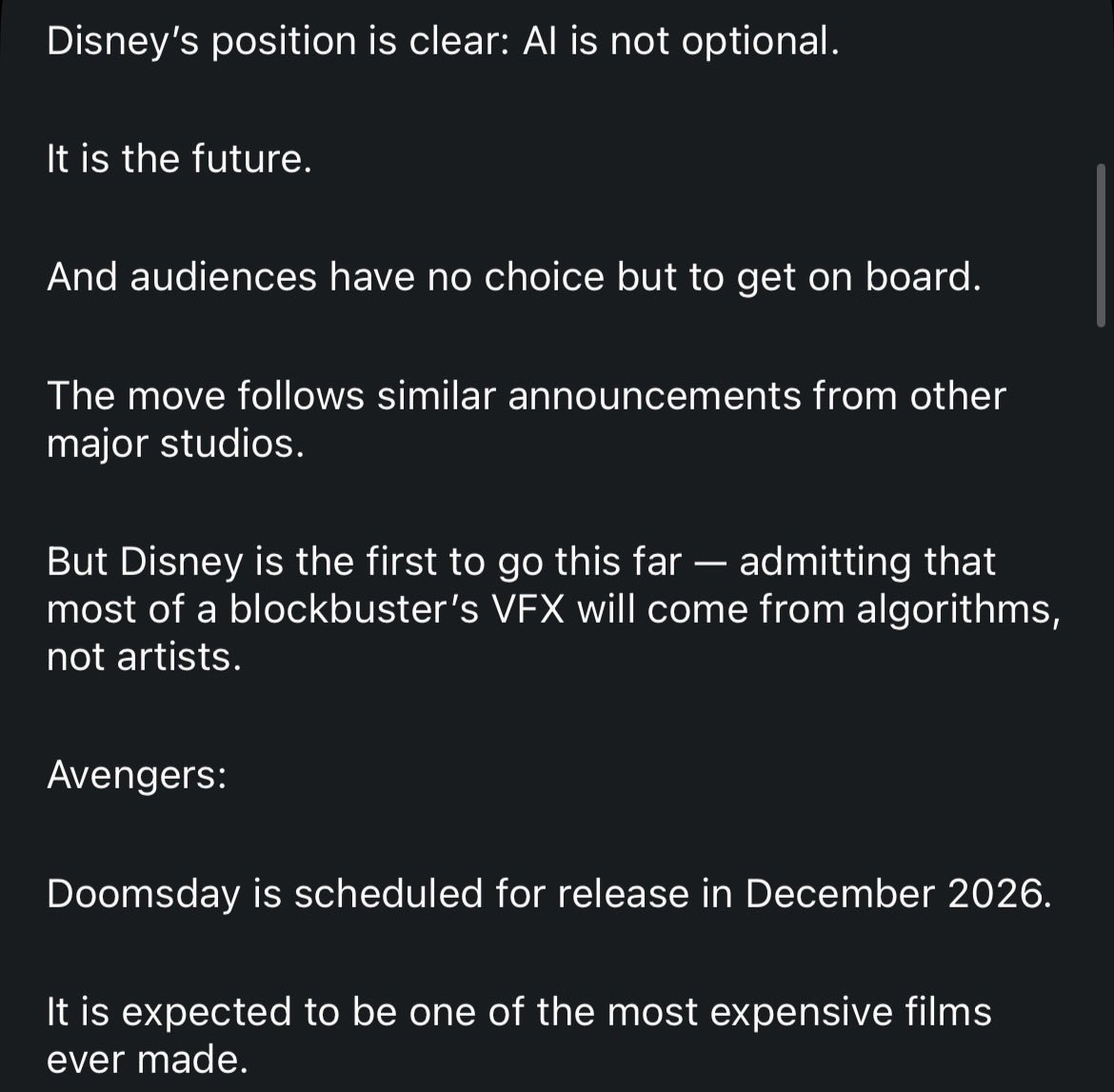 Proven_Geek's tweet image. 🚨MARVEL Fans, Movie Fans, Art Fans of ANY kind.

‘AVENGERS: DOOMSDAY’ PSA.

For the sake of Human Art, Filmmaking and Overall Conservation, PLEASE Read.

#Disney #MARVEL #MARVELSTUDIOS #MCU #AI #ArtificialIntellegence