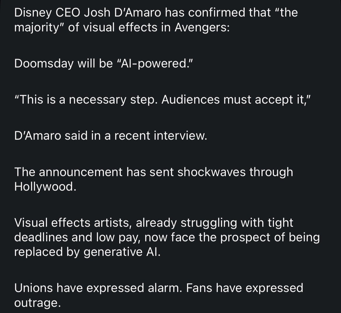 Proven_Geek's tweet image. 🚨MARVEL Fans, Movie Fans, Art Fans of ANY kind.

‘AVENGERS: DOOMSDAY’ PSA.

For the sake of Human Art, Filmmaking and Overall Conservation, PLEASE Read.

#Disney #MARVEL #MARVELSTUDIOS #MCU #AI #ArtificialIntellegence