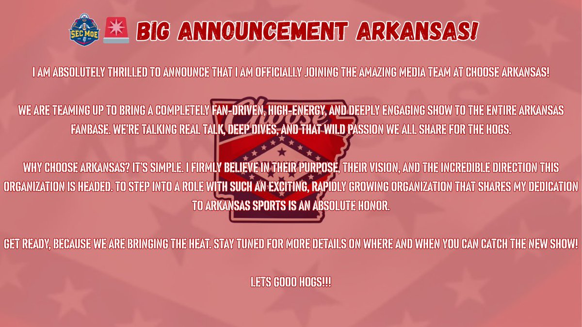 choose_arkansas's tweet photo. We are expanding our network with the addition of @RealSECMoe @HogWildPodcast https://t.co/Y4t8Rr7dnk