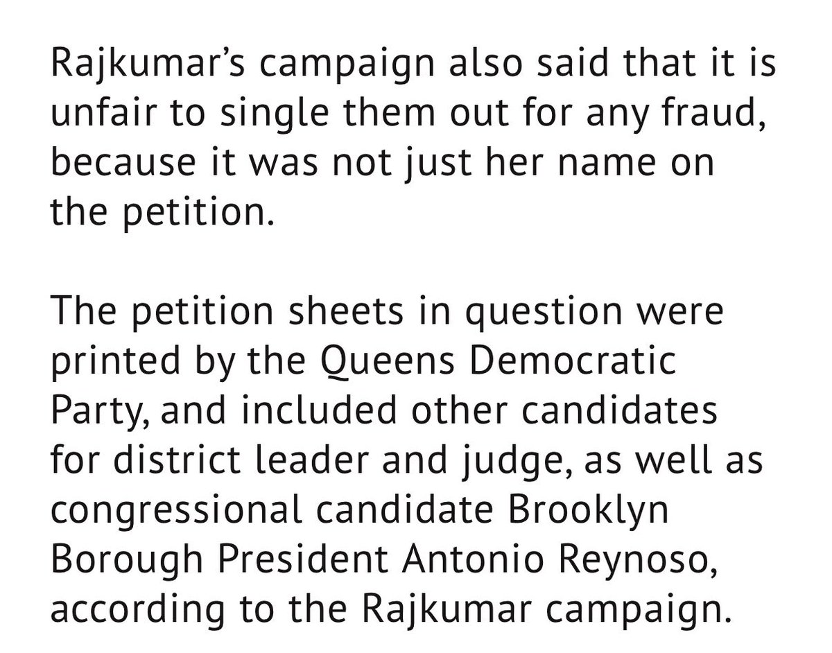 Incredible: <a href="/JeniferRajkumar/">Jenifer Rajkumar</a> is throwing everyone else on her fraudulent petition sheets under the bus, including congressional candidate <a href="/ReynosoBrooklyn/">Antonio Reynoso</a>, who chose to work with Eric Adams’ #1 ally despite her history of petitioning fraud.